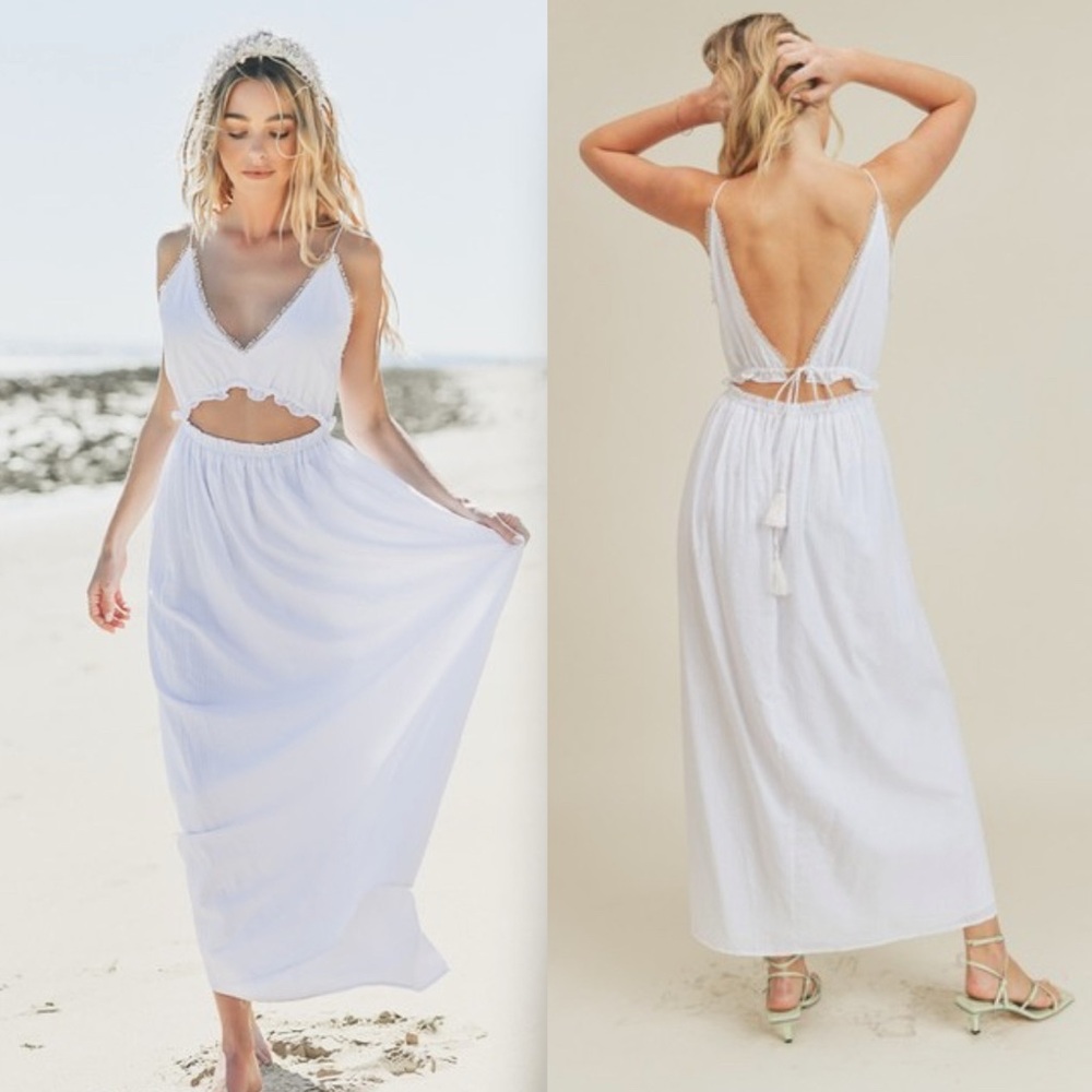 Lush waist tie maxi dress in white